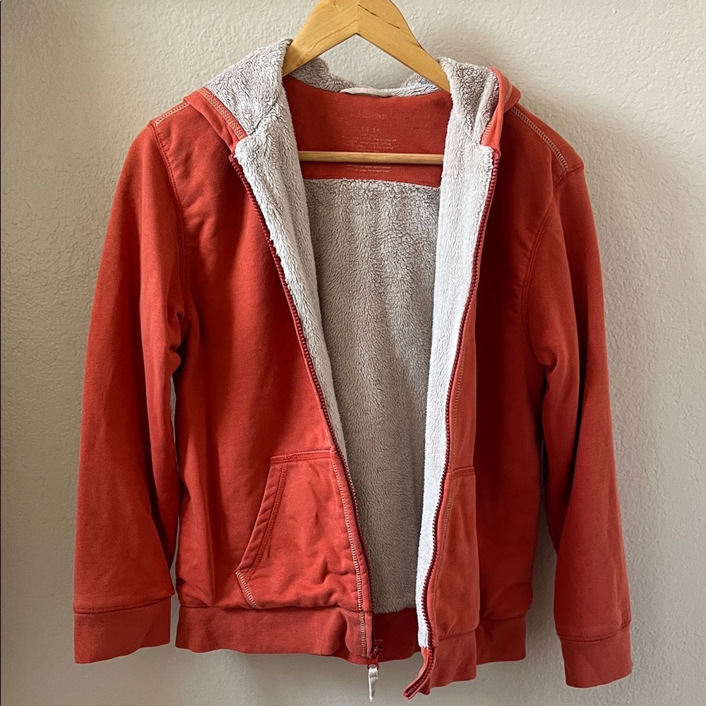 L.L. Bean Hi Fleece Lined Hooded Jacket Size 14-16 Orange
